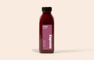 Roots Cold-pressed Juice featuring beet and carrot blend for wellness and energy.
